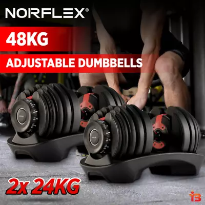 Norflex 48kg Adjustable Dumbbells Home Gym Exercise Equipment Fitness 2x 24kg • $299