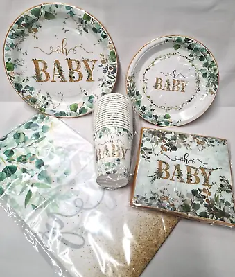 Oh Baby Tableware X16 Cups Plates Napkins Table Birthday Baby Shower Christening • £8.99