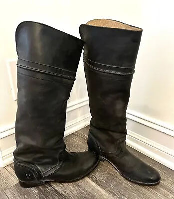 FRYE Melissa Trapunto Black Full Grain Leather Riding Boots Women's 7 76442 • $80