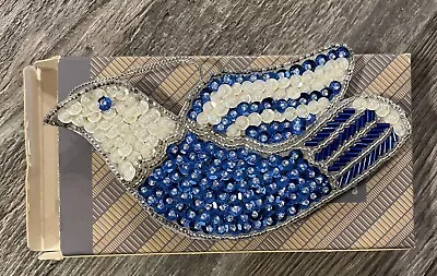 Avon….Vintage Blue And White Beaded Sequin Dove Bird Christmas Ornament • $9