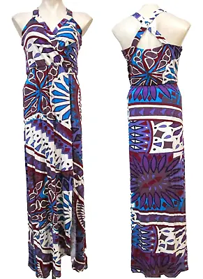 Liquid New York Purple Printed Split Hem Surplice Wrap Maxi Dress Size S • $29.99