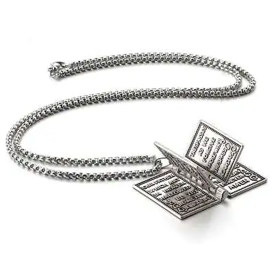 Bible Book Pendant Necklace Vintage Silver Cross Unique Jewelry For Men Women • $6.25