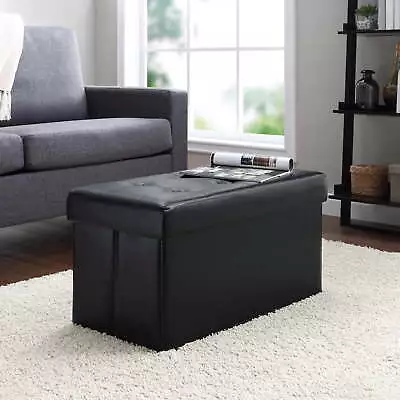 30-inch Collapsible Storage Ottoman Quilted Black Faux Leathernew • $35.98