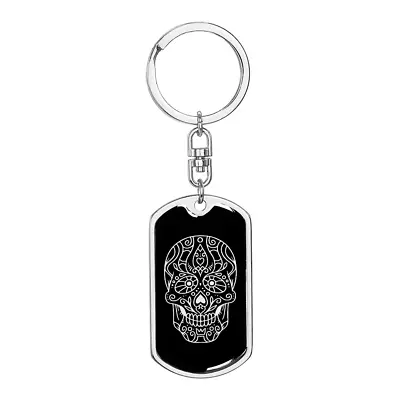 Calavera Mexican Sugar Skull 180 Stainless Steel Or 18k Gold Premium Swivel Dog • £62.69