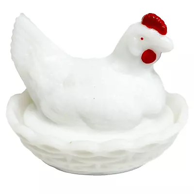 VTG Westmoreland Hen On Nest Painted Milk Glass Chicken Salt Cellar Dish 3  Tall • $15