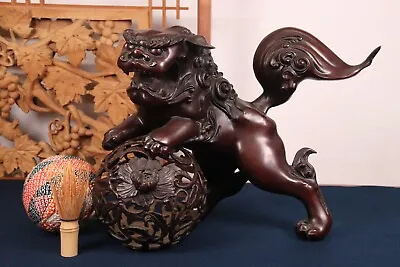 Vintage Japanese Brown Bronze Lion Shishi Statue 15.75inch Foo Dog Art Sculpture • $550