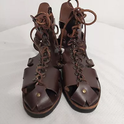 Army Navy Surplus French Leather Gladiator Men's Lace-up Sandals Brown Size 11 • $89.95