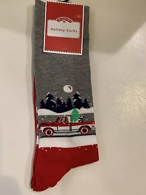 New Mens Holiday Pick Up Truck Red/grey Socks (6-12) • $6.75