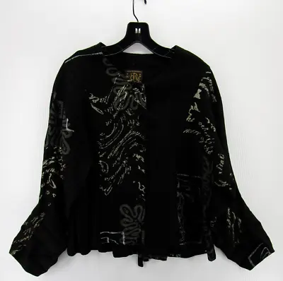 VINTAGE Visual Professional Shirt Women One Size Black Linen Top Peasant Art USA • £42.57