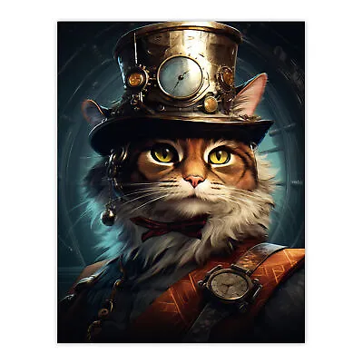 Top Hat Magic Cat Fun Steampunk Cat Explorer Artwork Wall Art Poster Print • £26.99