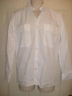 Mens Boys Long Sleeve WHITE Pilot Police Bouncer Shirt Epaulette Loop 14  Collar • £8.79