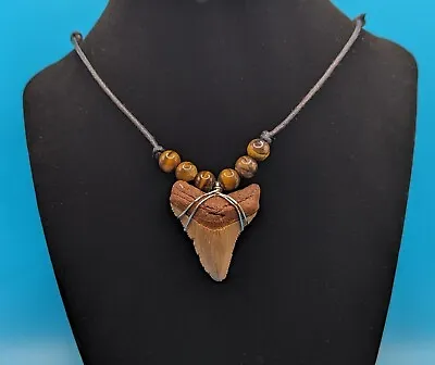 Breathtaking Burnt Orange Megalodon Shark Tooth On Handmade Adjustable Necklace • $40