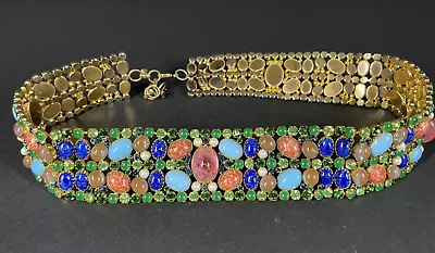 Signed Old KJL Jeweled Belt Pink Green Blue Cabochons • $1599.99