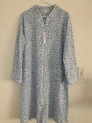 Miss Elaine Womens Long Interlock ZIPPER Front Short Sleeve Knit Robe Size L • $25