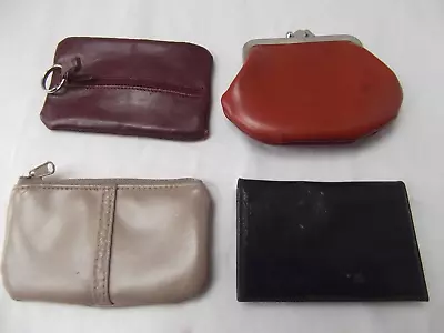 Vtg Lot 4 Coin Purses Leather Don Loper Cowhide Credit Card Case Zipper Clasp • $24.99