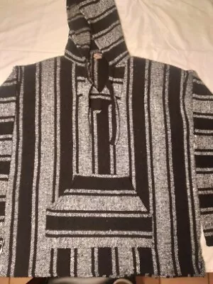  Mexican Baja Poncho  Extra-large 46-48 Black & Gray Hoodie Pullover  • $11.99