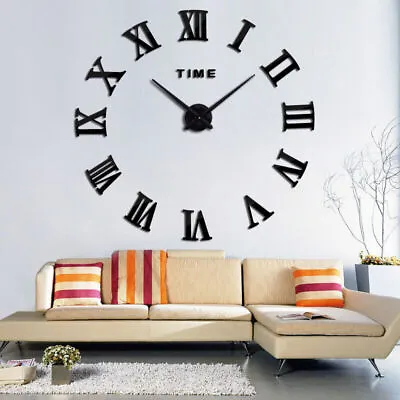 3D DIY Extra Large Roman Numerals Luxury Mirror Wall Sticker Clock Home Decor UK • £5.99