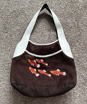 Brown Purse Handbag Traditional Japanese Fish Embroidery Vintage Y2k 90s Hippie • $22