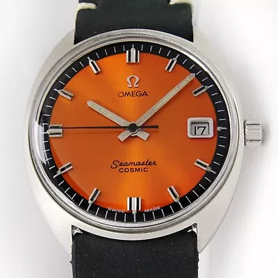 1969s Omega Seamaster Cosmic Winding Date Sunburst Orange Vintage Watch 136.017 • $1499