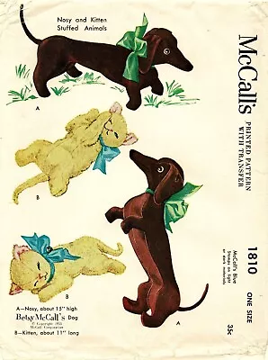 Dachshund NOSY Dog KITTEN Stuffed Animals Betsy McCall's 1810 VTG Sewing Pattern • $6.50