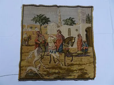 Vintage Woven Tapestry Wall Hanging Persian Arabian Middle Eastern Scene Horses • $39.95
