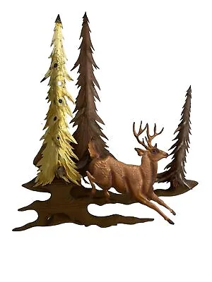 Vintage Brass Copper Deer Sculpture Trees Wood Metal Wall Art MCM 3-D • $49.99