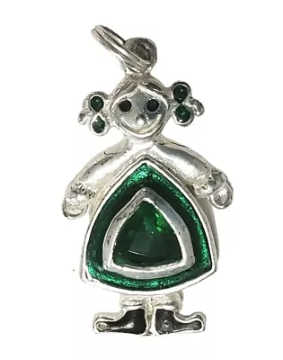 Sterling Silver Girl Charm Pendant Emerald Green May Birthstone 925 Mother's Day • $11.95