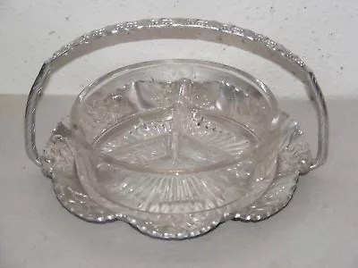 Vtg Aluminum Server With 5.25  Divided Glass Insert Relish Serving Dish Floral~E • $5