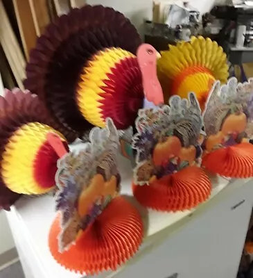 Vintage Thanksgiving Honeycomb Turkey And Cornucopia Centerpieces • $15