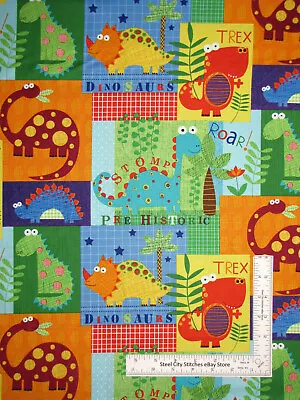 Dinosaur Fabric T Rex Stomp Prehistoric Dino Patch Cotton By Red Rooster Yard • $10.98