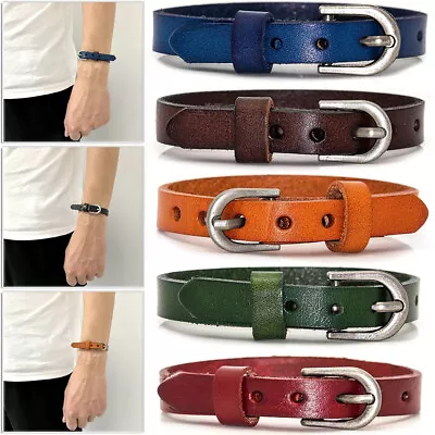 Men Women Punk Vintage Alloy Belt Buckle Wristband Leather Cuff Bracelet US FAST • $7.49