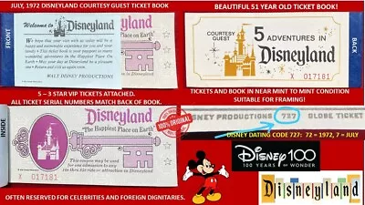 1972 Disneyland Courtesy Guest Ticket Book 5 ADVENTURES * 100 YEARS OF WONDER C4 • $34.72