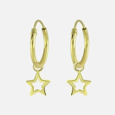 14k Gold Plated On 925 Sterling Silver Open Star Hoop Earrings Girls Women Men • $10.89