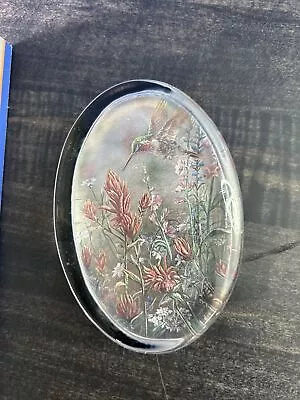 Enesco Foil Art Oval Hummingbird Floral Paperweight England Acrylic Springtime • $14.99