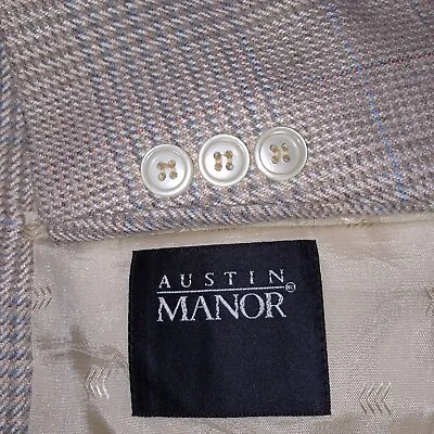 Austin Manor Blazer Mens 44R Ivory Cream Suit Jacket Sport Coat Glen Plaid Soft • $29.99