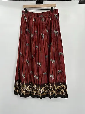 STONEBRIDGE Women L Red/Black Zebra Stripe Cotton Blend Elastic Waist Maxi Skirt • $24.99