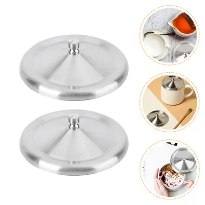 2 Stainless Steel Mug Lids For Hot Drinks 10.2cm Airtight Seal • £9.89