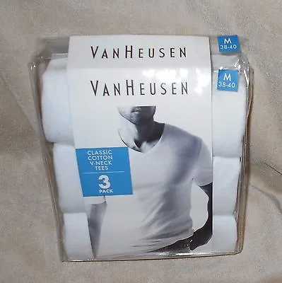 Van Heusen Men's 3 Pr Pack White Under V Neck Cotton T Shirts M Package $37.50 • $33