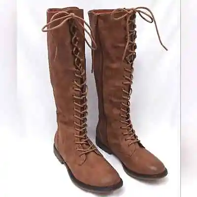 Mossimo TALL LACED Brown Boots Size 9.5 Vegan Leather • $80