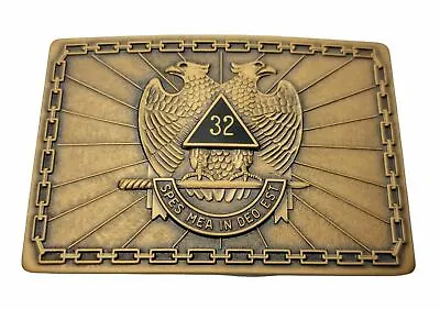 Vtg Masonic 32nd Degree  Spes Mea In Deo Est  2 Headed Perched Eagle Belt Buckle • $39.99