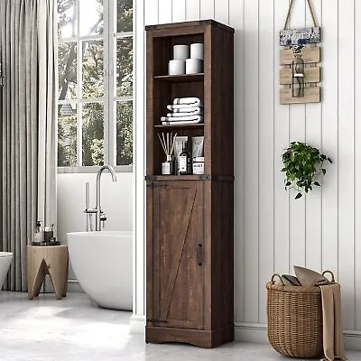 68  Tall Farmhouse Kitchen Bathroom Storage Cabinet Rustic Bookshelf With Door • $127.29