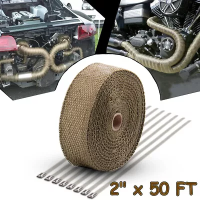 2 X 50ft Roll Titanium Header Turbo Pipe Lava Manifold Exhaust Heat Wrap 10 Ties • $22.59