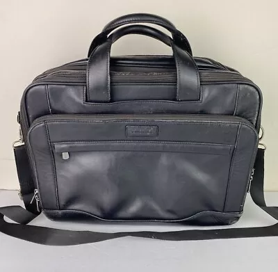 Hartmann Black Leather Expandable Briefcase Laptop Shoulder Bag Carry On • $60