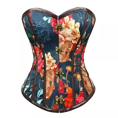 Gothic Steampunk Floral Corset Plus Size Up Boned Overbust Body Waist Underbust • $36.74