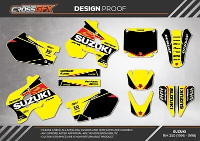 1996 1997 1998 RM 250 Graphics Kit For SUZUKI 250RM RM250 Decals Stickers Yellow • $155