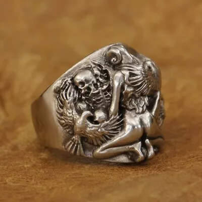 Sexy Girl Skull Cupronickel Ring Mens Biker Punk Jewelry CP258A US 7~15 • $29.99