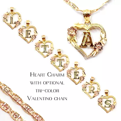 Alphabet Love Heart Initial Letter Pendant Charm 10K Solid Gold Chain Necklace • $59.99