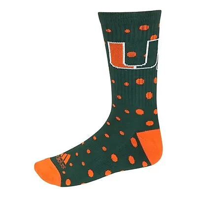 Miami Hurricanes NCAA Adidas Women's Dark Green/Orange Dotted Crew Socks • $12.99