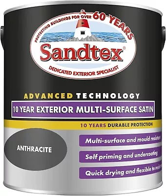 Sandtex Anthracite Multi Surface Satin Exterior Mould Resistant Grey Paint 750ml • £19.99