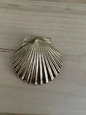 Vtg Beach Shell Scarf CLIP SLIDE Shiny Gold Plated Oceanic Gorgeous Piece • $11.73